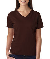 3587 LA T Ladies’ Combed Ring-Spun Jersey V-Neck T-Shirt Brown