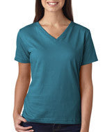 3587 LA T Ladies’ Combed Ring-Spun Jersey V-Neck T-Shirt Teal