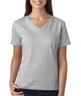 3587 LA T Ladies’ Combed Ring-Spun Jersey V-Neck T-Shirt Silver