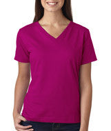 3587 LA T Ladies’ Combed Ring-Spun Jersey V-Neck T-Shirt Fuchsia