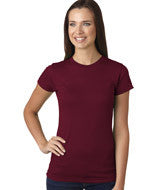 3616 LA T Juniors’ Fine Jersey Longer Length T-Shirt Maroon
