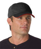 3617 Bayside Washed Cotton Unstructured Sandwich Cap Black/ Red