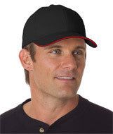 3621 Bayside Brushed Twill Structured Sandwich Cap Black/ Red