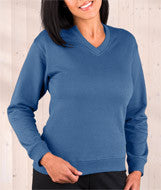 3653 LA T Ladies' French Terry Crossover V-Neck Pullover Indigo