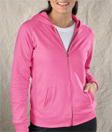 3659 LA T Ladies' French Terry Hooded Raglan Full-Zip Jacket Raspberry Sorbet