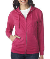 3763 LA T Ladies Lightweight French Terry Zip Front Hoodie Hot Pink