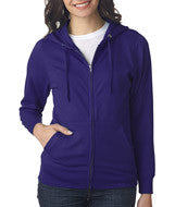 3763 LA T Ladies Lightweight French Terry Zip Front Hoodie Purple