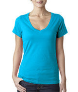 392 Anvil Ladies’ Featherweight V-Neck Tee Caribbean Blue