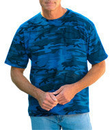 3986 Code V Adult Overdye Camouflage Cotton T-Shirt Blue