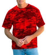 3986 Code V Adult Overdye Camouflage Cotton T-Shirt Red