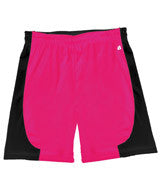 4113 Badger B-Core "Turn 2" Ladies Color Block 6" Athletic Shorts Hot Pink/ Black