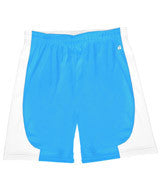 4113 Badger B-Core "Turn 2" Ladies Color Block 6" Athletic Shorts Columbia Blue/ White