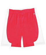 4113 Badger B-Core "Turn 2" Ladies Color Block 6" Athletic Shorts Hot Coral/ White