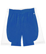 4113 Badger B-Core "Turn 2" Ladies Color Block 6" Athletic Shorts Royal/ White