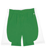 4113 Badger B-Core "Turn 2" Ladies Color Block 6" Athletic Shorts Kelly/ White
