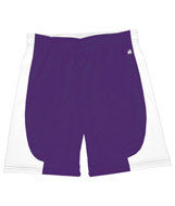 4113 Badger B-Core "Turn 2" Ladies Color Block 6" Athletic Shorts Purple/ White