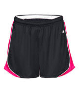 4118 Badger Ladies' 3" Inseam Pacer Performance Short Black/ White/ Hot Pink