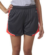 4118 Badger Ladies' 3" Inseam Pacer Performance Short Graphite/ White/ Hot Coral