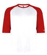 4133 Badger Adult Performance 3/4 Sleeve Raglan-Sleeve Baseball Undershirt White/ Red