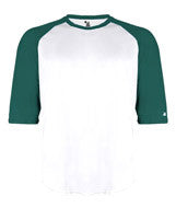4133 Badger Adult Performance 3/4 Sleeve Raglan-Sleeve Baseball Undershirt White/ Forest Green