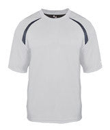 4150 Badger Adult Long-Sleeved Performance Tee with Heather Shoulder Inserts White/ Carbon