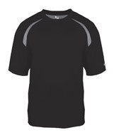 4150 Badger Adult Long-Sleeved Performance Tee with Heather Shoulder Inserts Black/ Steel