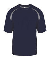 4150 Badger Adult Long-Sleeved Performance Tee with Heather Shoulder Inserts Navy/ Steel