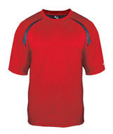 4150 Badger Adult Long-Sleeved Performance Tee with Heather Shoulder Inserts Red/ Carbon