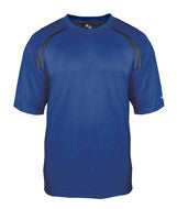 4150 Badger Adult Long-Sleeved Performance Tee with Heather Shoulder Inserts Royal/ Carbon