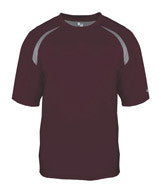 4150 Badger Adult Long-Sleeved Performance Tee with Heather Shoulder Inserts Maroon/ Steel