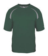 4150 Badger Adult Long-Sleeved Performance Tee with Heather Shoulder Inserts Forest/ Steel