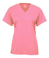 4162 Badger B-Core Ladies V-Neck Short-Sleeved Performance Tee Pink