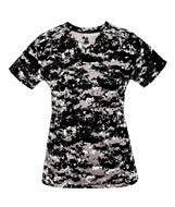 4186 Badger Ladies' Digital V-Neck Tee Black Digital