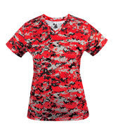 4186 Badger Ladies' Digital V-Neck Tee Red Digital