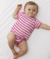 4400 Rabbit Skins Infant Baby Rib Lap-Shoulder Bodysuit Raspberry/ White Stripes