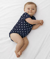 4400 Rabbit Skins Infant Baby Rib Lap-Shoulder Bodysuit Navy/ White Dots