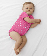 4400 Rabbit Skins Infant Baby Rib Lap-Shoulder Bodysuit Raspberry/ White Dots