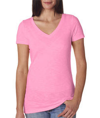6840 Next Level The Slub Cross-Over V Neon Heather Pink