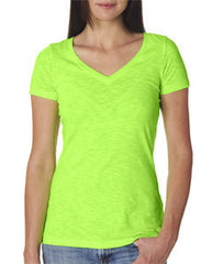 6840 Next Level The Slub Cross-Over V Neon Heather Green