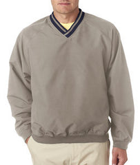 8926 Ultraclub Adult Long Sleeve Microfiber Cross Over V Neck Windshirt Tan Navy