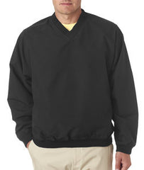 8926 Ultraclub Adult Long Sleeve Microfiber Cross Over V Neck Windshirt Black Black