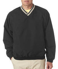 8926 Ultraclub Adult Long Sleeve Microfiber Cross Over V Neck Windshirt Black Tan