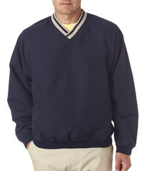 8926 Ultraclub Adult Long Sleeve Microfiber Cross Over V Neck Windshirt Navy Tan