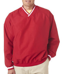 8926 Ultraclub Adult Long Sleeve Microfiber Cross Over V Neck Windshirt Red White