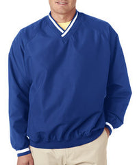 8926 Ultraclub Adult Long Sleeve Microfiber Cross Over V Neck Windshirt Royal White