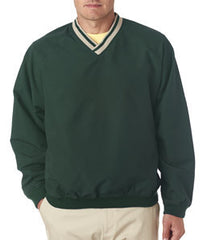 8926 Ultraclub Adult Long Sleeve Microfiber Cross Over V Neck Windshirt Forest Green Tan