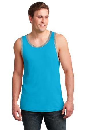 Anvil 100% Ring Spun Cotton Tank Top. 986 Caribbean Blue/ Heather Grey