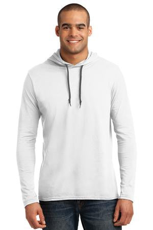 Anvil 100% Ring Spun Cotton Long Sleeve Hooded T-Shirt. 987 White/ Dark Grey