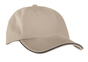 Port Authority Double Piping Sandwich Bill Cap.  C839 Khaki/Classic Navy/White