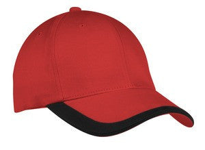 Port Authority Contrast Stripe Sandwich Bill Cap.  C867 Deep red/black